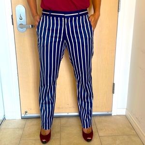 Banana Republic Navy/Taupe/Orange Stripes Straight Leg Pants.